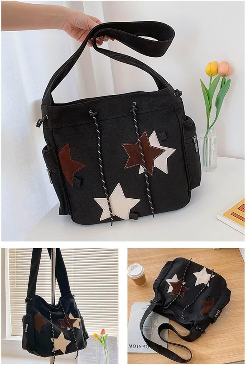 KANGDAWEI Y2K Star Canvas Messenger Bag, Cute Tote Bags Aesthetic, Small Shoulder Travel Crossbody Bags For Women - Image 5